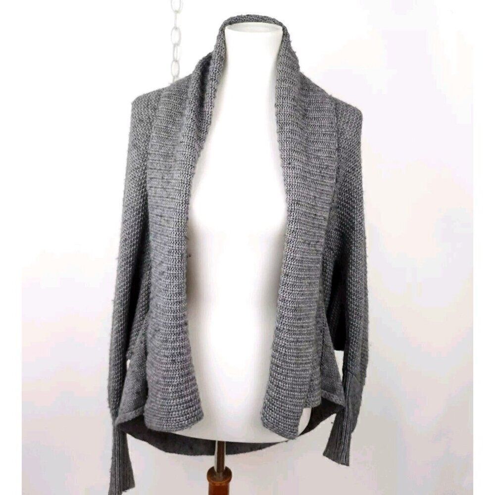 Vertigo Paris Gray Cardigan Open Drape Front Wool Blend Dolman Sleeve Sweater S